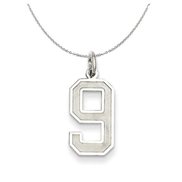 Sterling Silver, Jersey Collection, Medium Number 9 Necklace - 16 inch - Picture 1 of 7